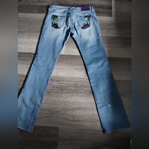 Azzure Denim Blue Flare Wide Leg Jeans with Faded Details 26